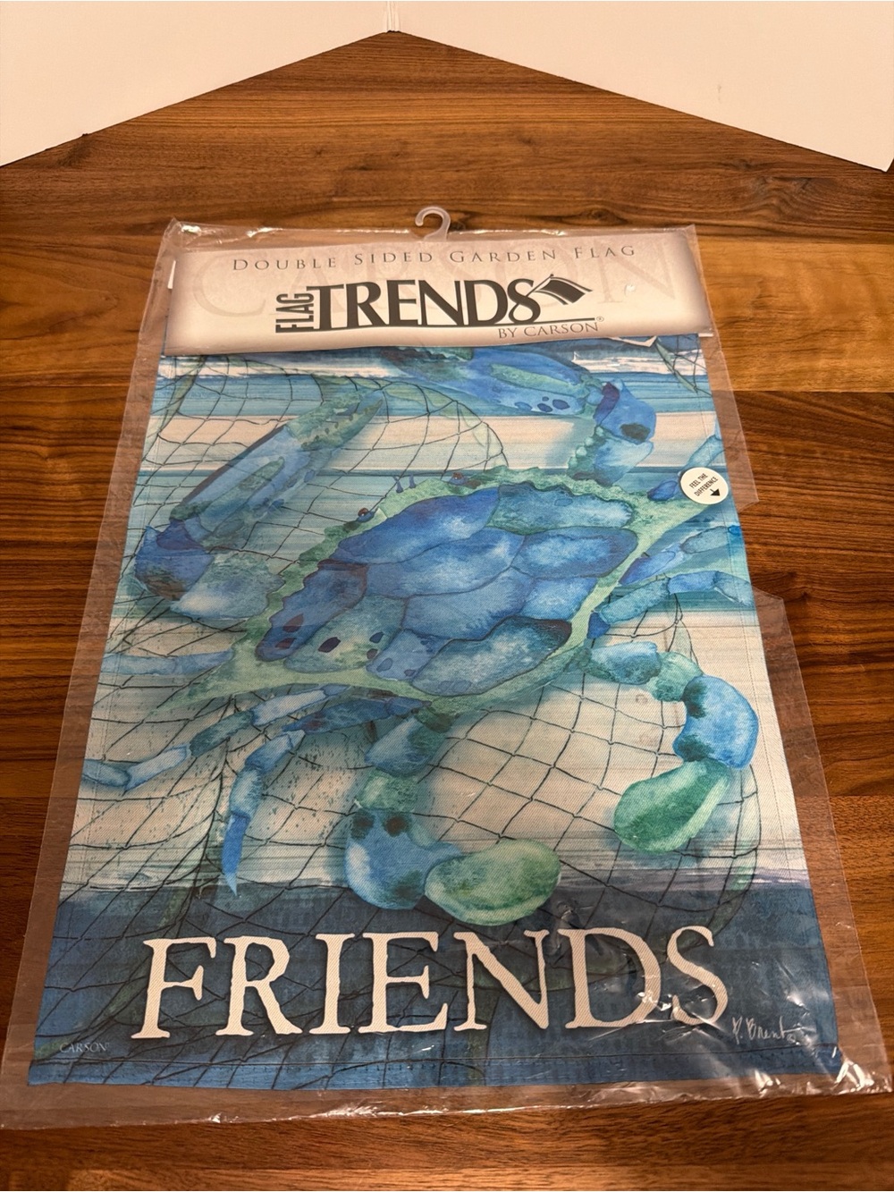 Blue/Teal Crab Garden Flag - "Friends"